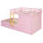 Full Size Bunk Bed with 2 Large & 5 Small Drawers, Small Wardrobe, Modern Storage Bunk Bed, MDF & Solid Wood, Sakura Pink-222677630
