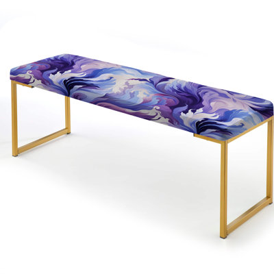 Purple And Blue Ikat Whimsy - Floral Upholstered Gold Bench