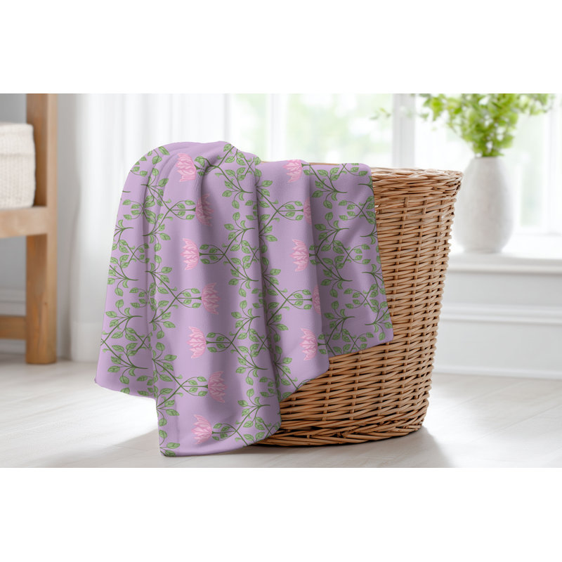 Couverture en velours de coton Anjelica, L 80 po x l 60 po, Floral lavande