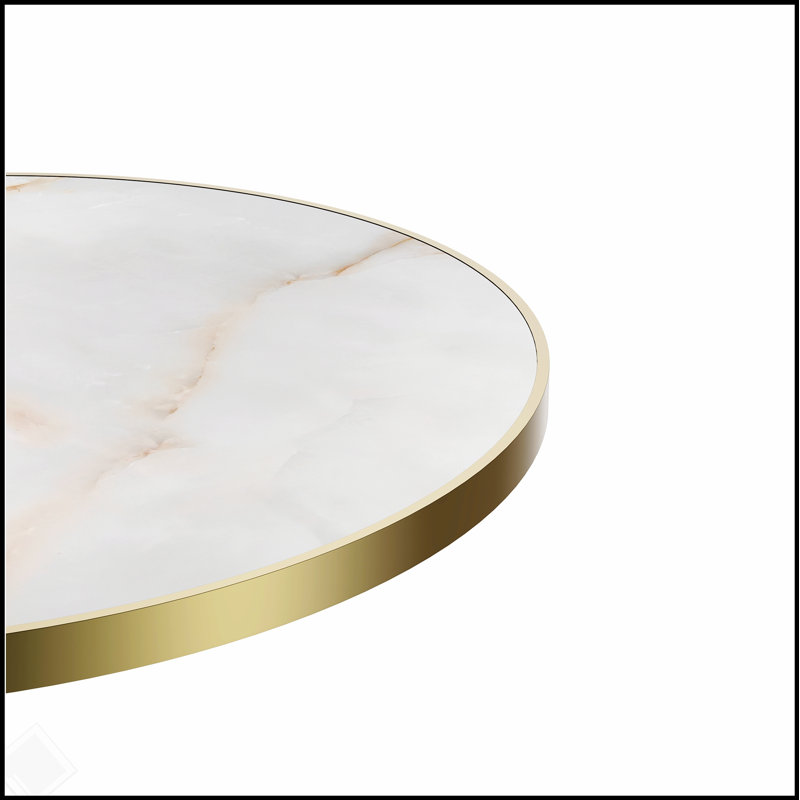Table de salle à manger ronde ronde avec plateau en faux marbre, assemblage facile et structure en métal robuste pour les espaces compacts