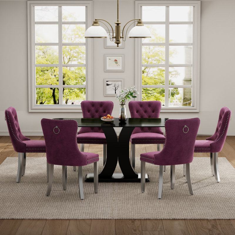 Ensemble de salle à manger Duvall Mid-Century, 7 Pieces: Table, 6 Chairs, Purple