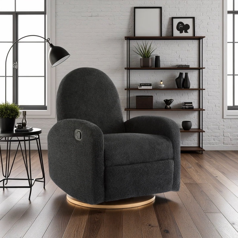 360 Swivel and Glider Recliner Chair-Black, Black
