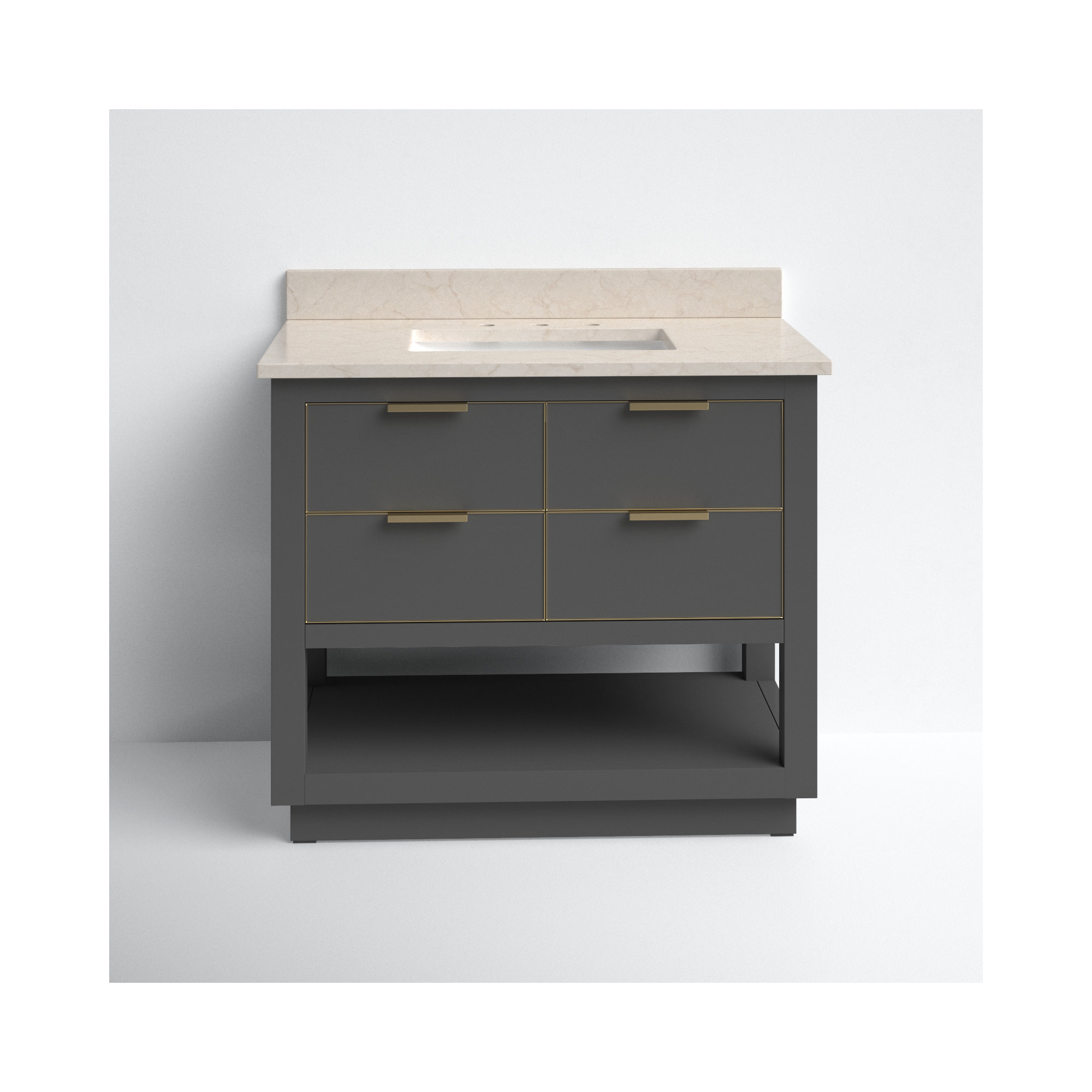 Allie 42" Single Bathroom Vanity Set, 42"W, Carrara White Marble/Gold, White