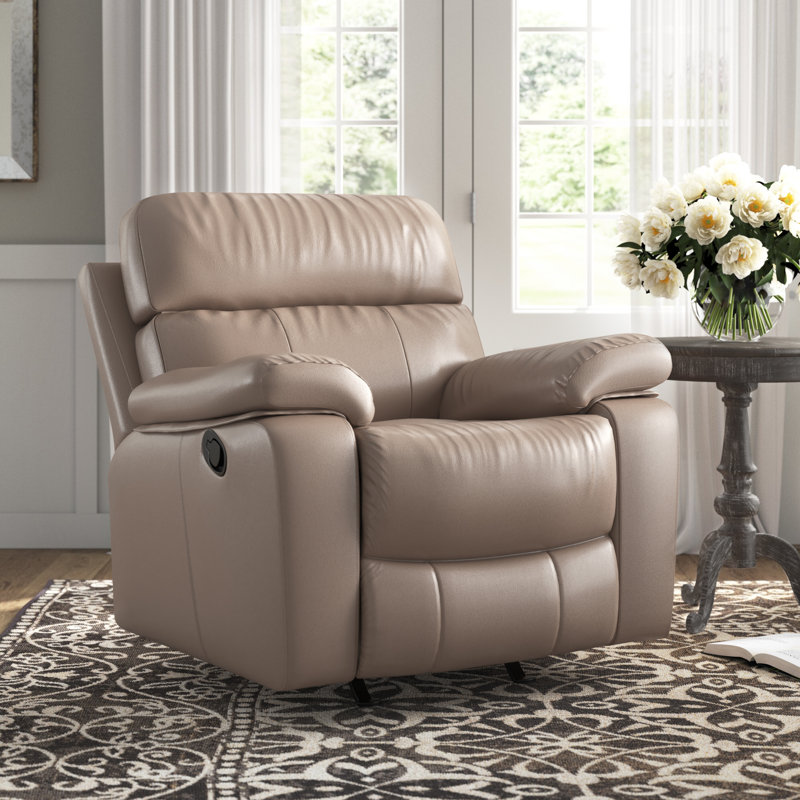 Fauteuil inclinable manuel en cuir véritable de 40 po de largeur Mose, Cuir véritable beige