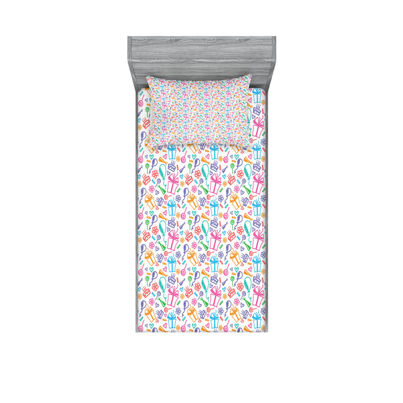 Multicolore drap-housse et coussin décoratif Ambesonne Birthday, Ensemble de draps-housses pour lit simple + 2 taie