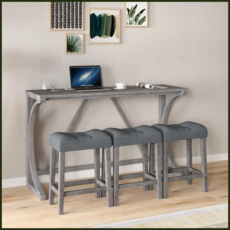 Table basse industrielle 4 pièces Ensemble de chaises, peu encombrant, facile à nettoyer pour la cuisine et le salon, Gris