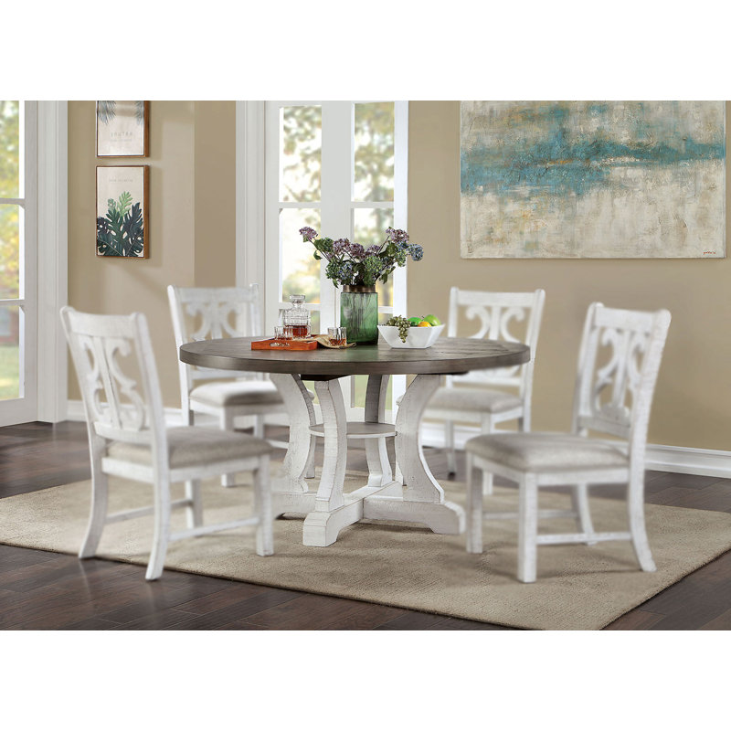 54.4" W Rustic Round Dining Table, Gray, Gray