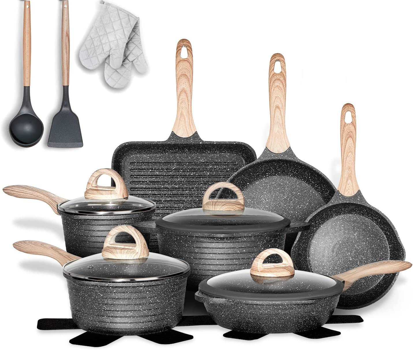 Pots and Pans Set - Caannasweis Kitchen Nonstick Cookware Sets Granite  Frying Pans for Cooking Marble Stone Pan Sets Kitchen Essentials Set (Grill  Pan