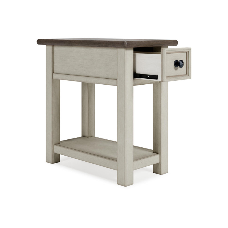 Table de bout Chailey avec rangement et prises intégrées, Gris patiné / blanc antique, H 24,13 po x l 14 po x P 24,13 po