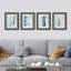 Pastel aquarelle bleu sarcelle jaune, coup de peinture jaune, ensemble de 4 impressions murales abstraites encadrées sur papier, impression de 4 pièces-93012613-93012615