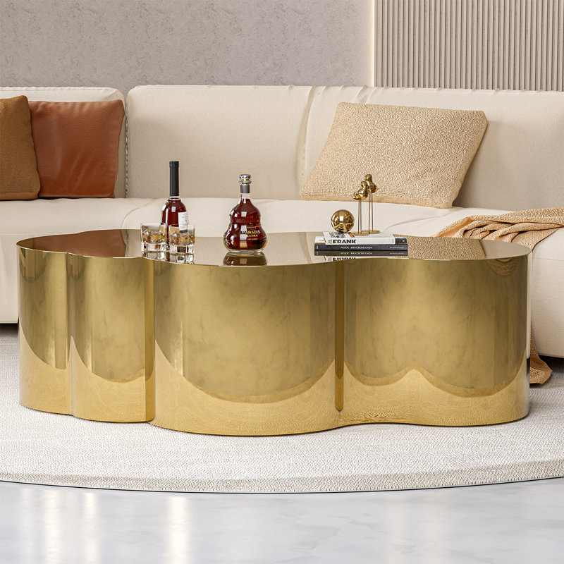 Merrissa Modern Gold Stainless Coffee Table, Small/Large Cloud Fashion Design, 15.7" H x 51.5" L x 19.6" W