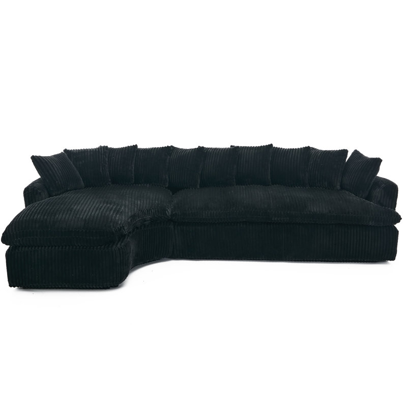 127'' Large Sectional Sofa, Black Corduroy, 21"H x 29"D