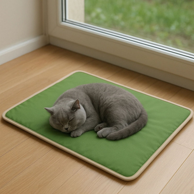 Premium Pet Bed, Green, 15.7 x 23.6 x 1.2 inches | 100% Polyester, Cooling & Heating Gel Technology | Removable Cover with Anti-Slip Base | Ideal for Dogs & Cats, Comfortable & Stylish Design