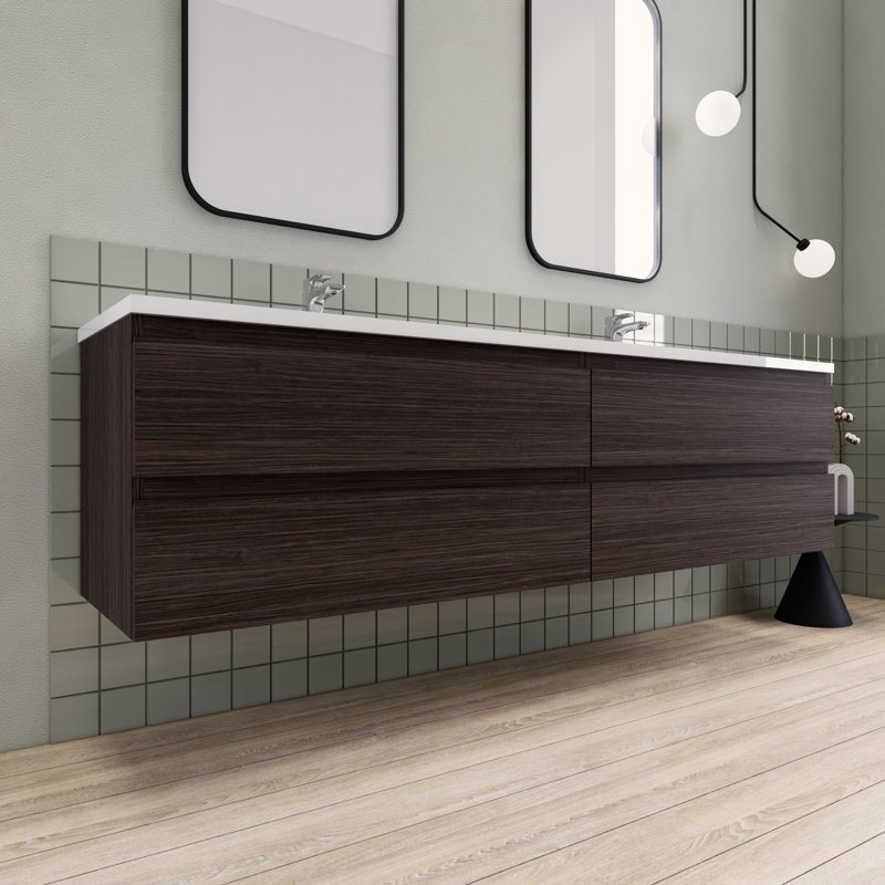 Alfret Ivy Bronx 84" Double Sink Bathroom Vanity Set, Dark Gray Oak
