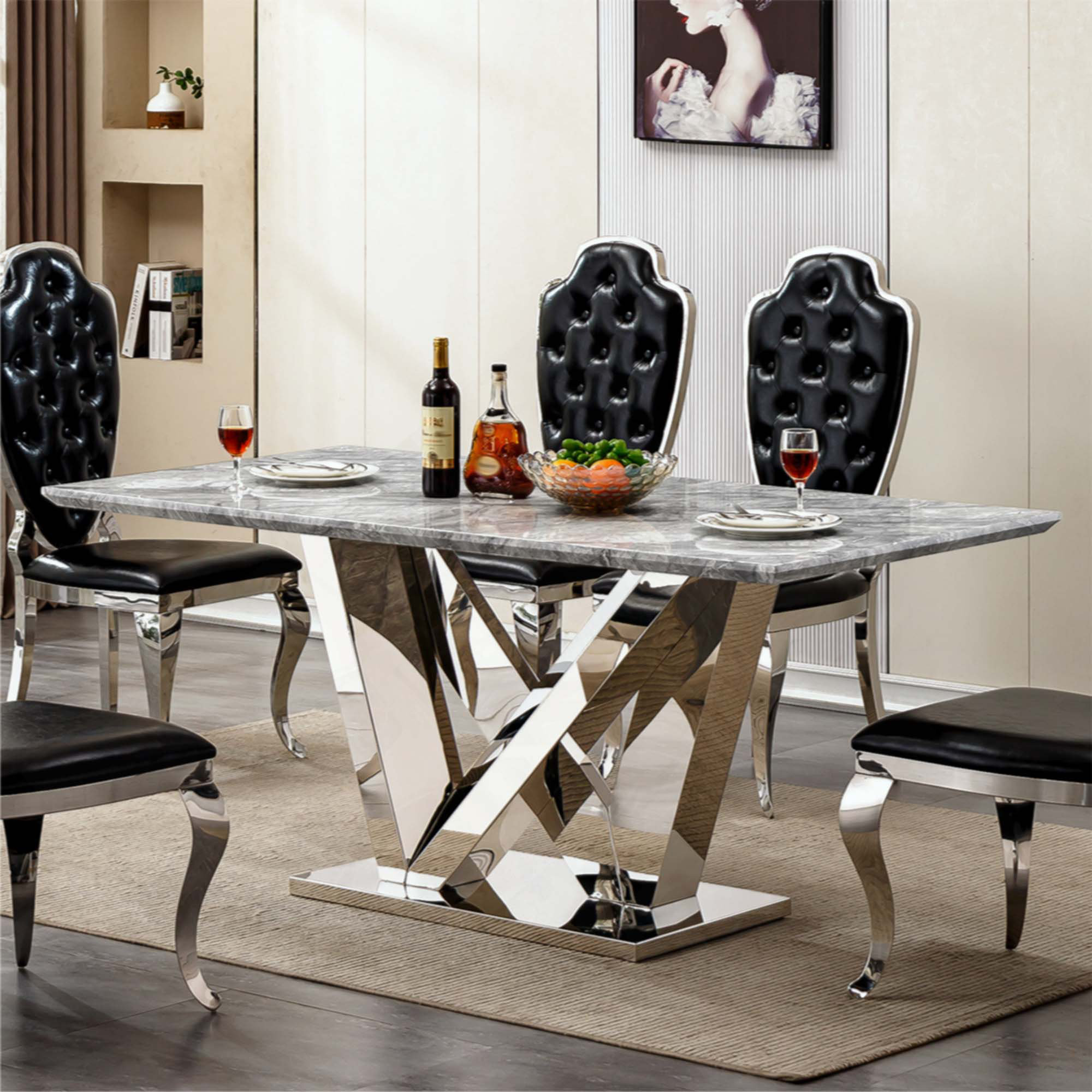 George Oliver Marble Dining Table For 6 People, Rectangle Faux Marble ...