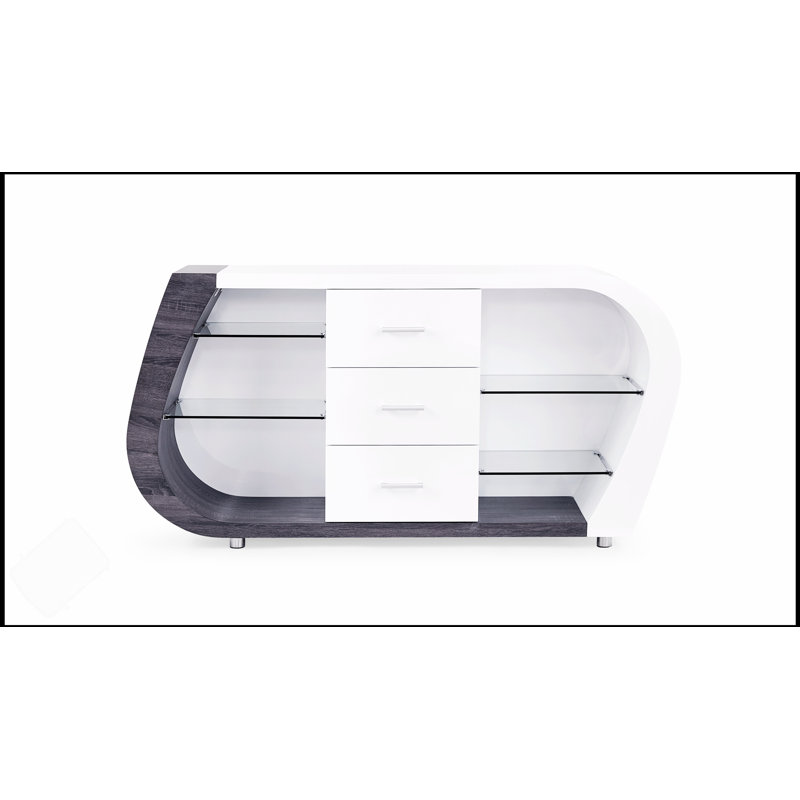 Buffet Anne avec une finition grise et blanche élégante, un grand rangement et une fabrication durable pour les salles à manger modernes