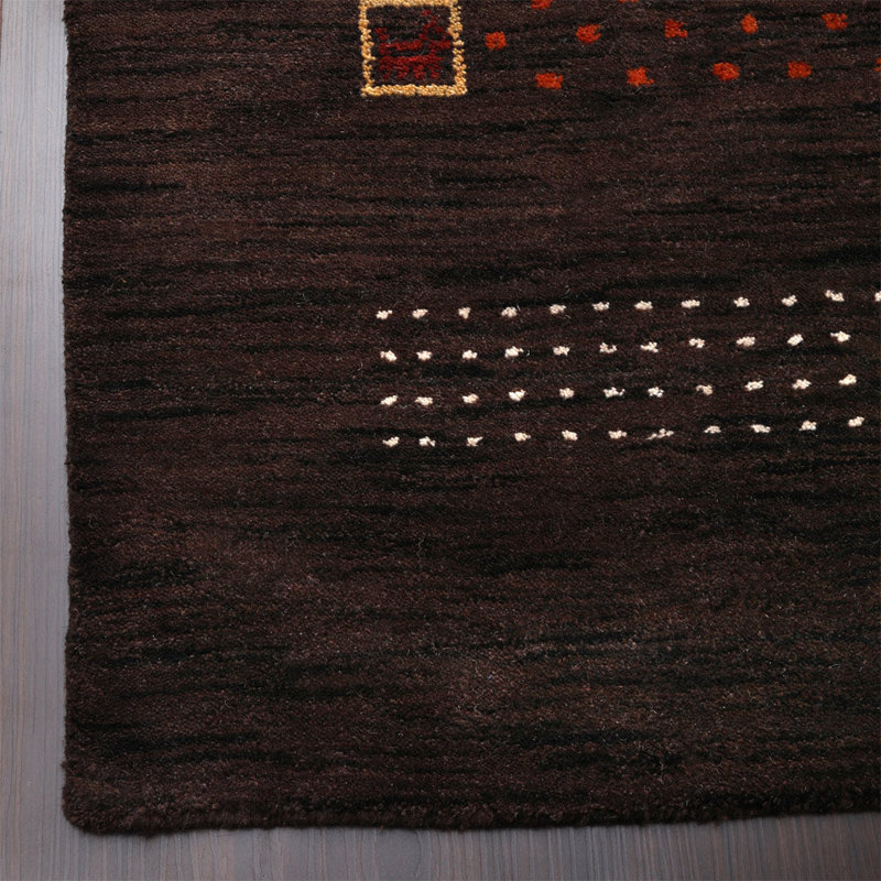 Tapis de la zone brune en laine fait main St Catherine, Rectangle 3 pi x 5 pi