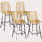 HOMCOM Rattan Bar Stools Set Of 4, 26" Counter Height Barstools, Boho Kitchen Island Stools With Breathable Wicker Seat And Back, Yellow
