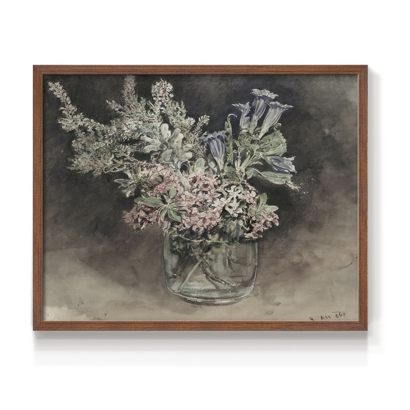Motif floral rétro-imprimé, H 16 po x l 20 po, Noyer