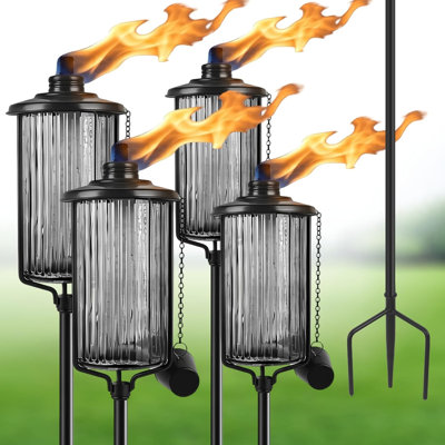 4 Pack Glass Citronella Torches,Black