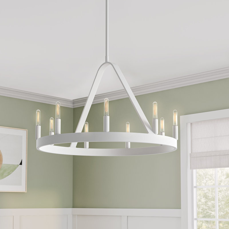 Scherman 10 - Light Dimmable Wagon Wheel Chandelier, Matte White