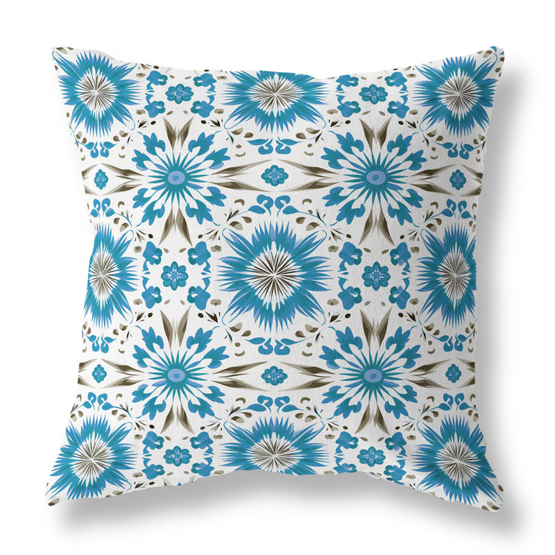 Indoor / Outdoor Square Cushion, 66cm H x 66cm W, Blue/White