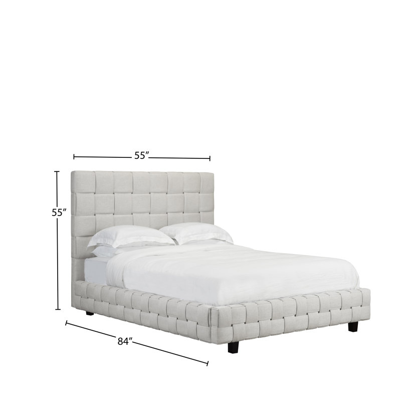 Lit plateforme tapissier capitonné à profil bas, Double, Blanc cassé