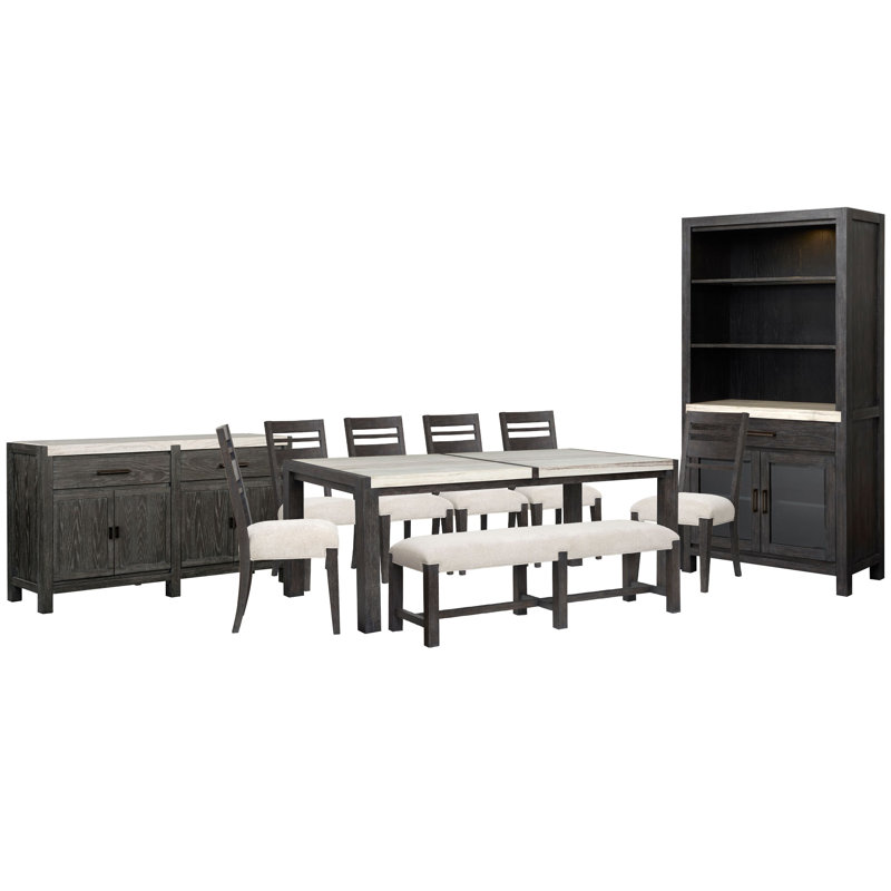 Rectangular Dining Table With 6 Side Chairs Bench Sideboard And Display Cabinet