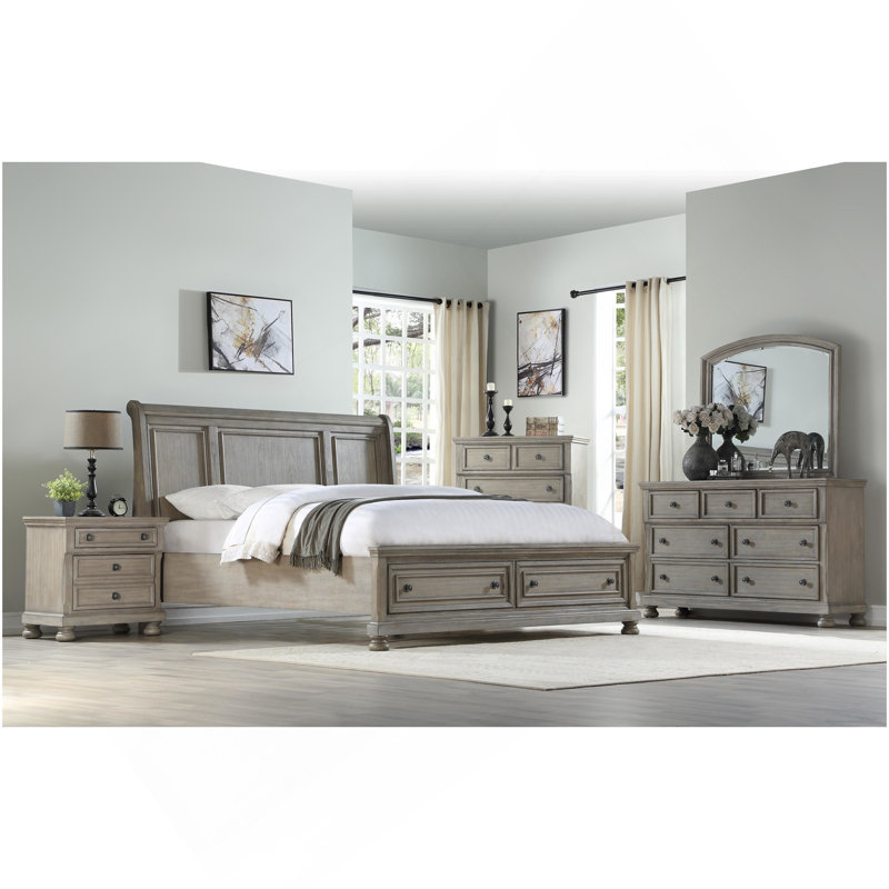 Commode 5 tiroirs gris antique