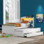 Lit plateforme simple avec tête de lit à DEL avec rangement, lit gigogne simple et 3 tiroirs-118039171