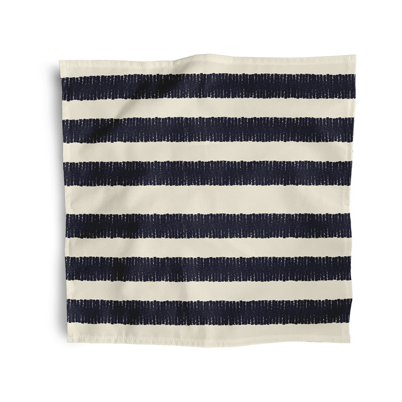 Lourenco Polyester Striped Square Napkin, Navy/Cream