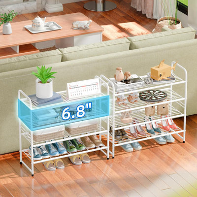 32'' Wide 4-Tier Wire Shoe Rack for Closet, Stackable and Adjustable Shoe Shelf Organizer
