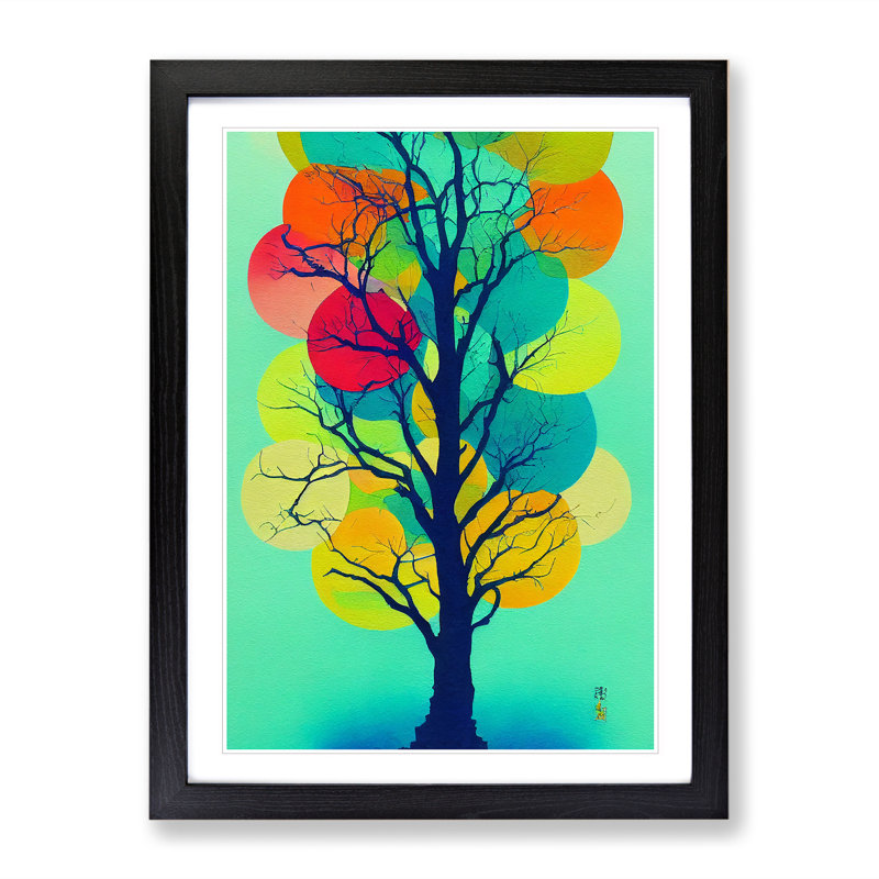 Abstract Vibrant Tree No.1 - Single Picture Frame Print, 64cm H x 46cm W x 2cm D, Black 