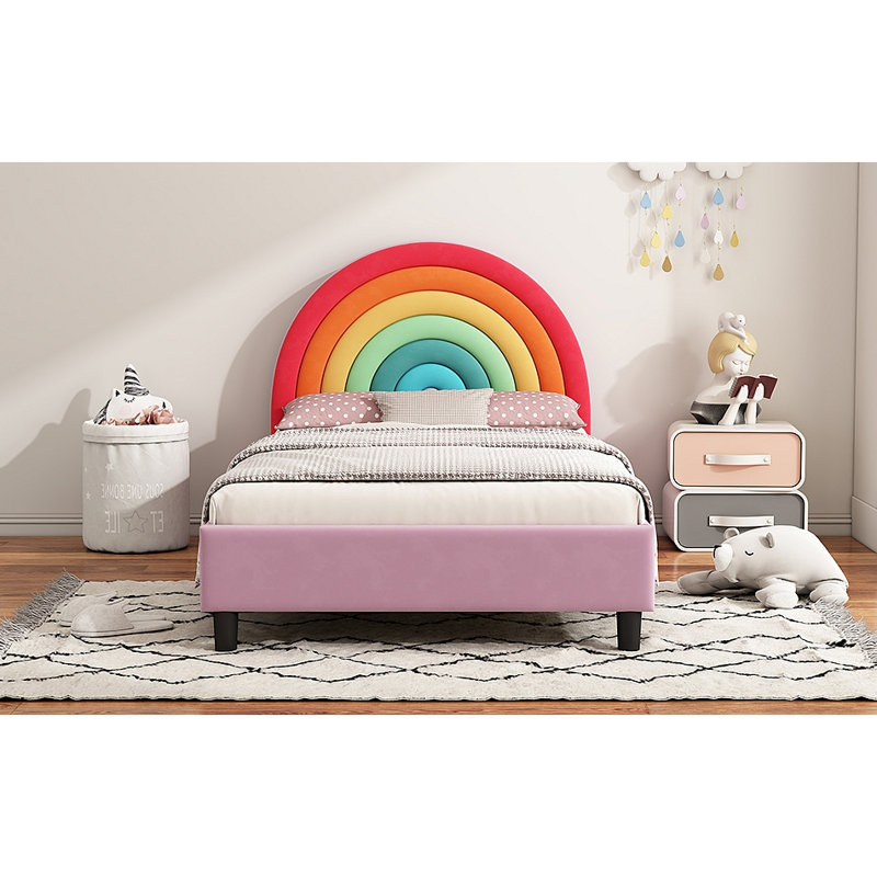 Lit plateforme tapissier de style princesse Rainbow Design pour garçons et filles