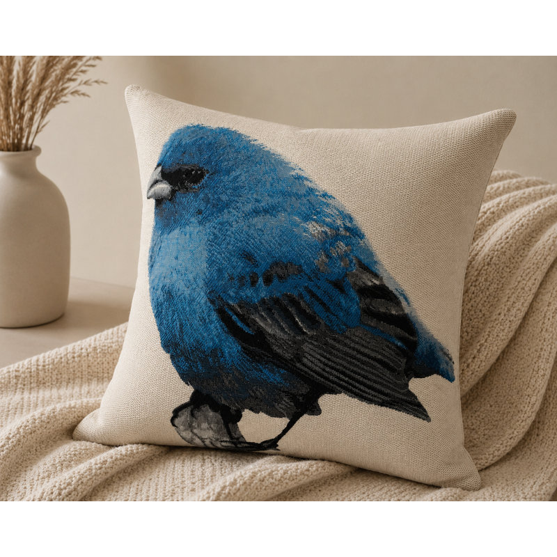 Embroidered Feather Reversible Throw Pillow