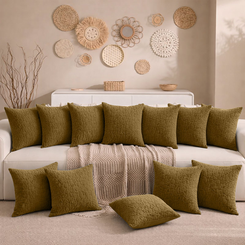 Aspire Homeware Geometric Square Velvet Cushion Covers, Pack of 12, Rust