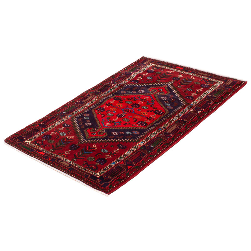 Tapis rouge foncé en laine noué à la main de conception unique 4 pi 3 po x 6 pi 9 po Moana