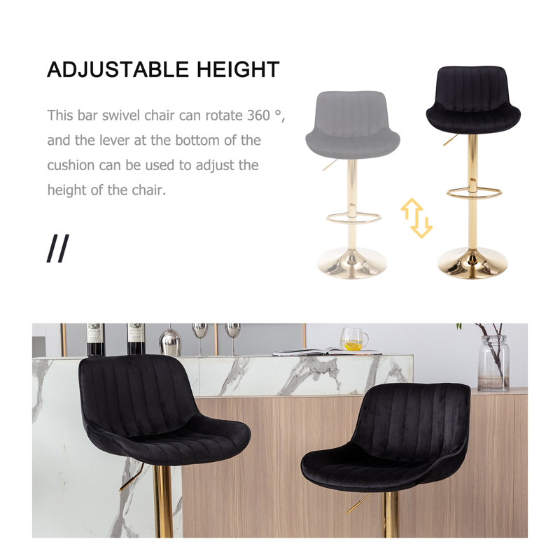 Garnich Swivel Upholstered Adjustable Heightcounter Stool With Metal Frame, Black