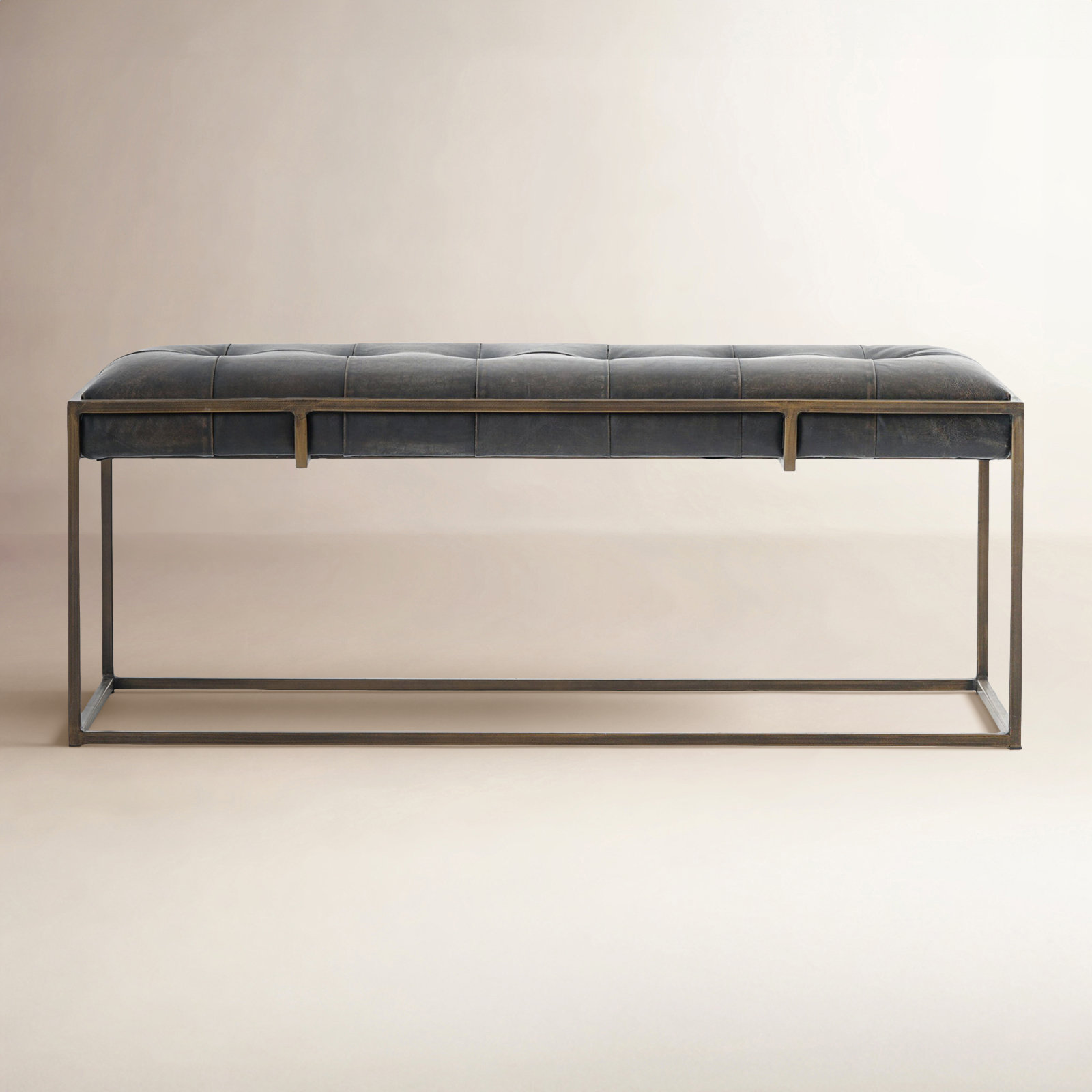 43.25 " Genuine Leather Bench, Rialto Ebony Top Grain Leather