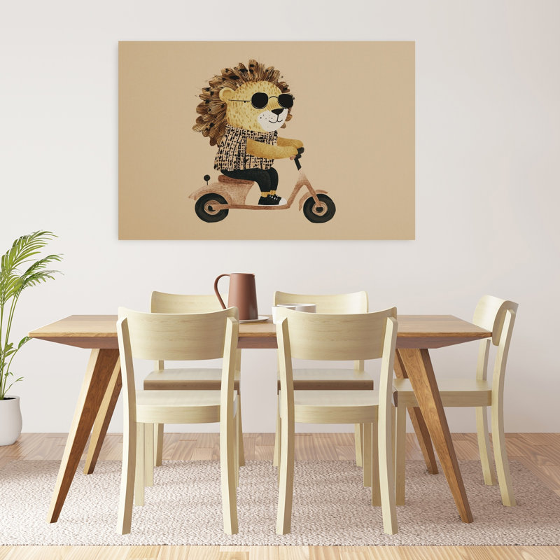 Cool Lion Rider Modern Playful Lion Urban Wall Art Print by Mathieu - Wrapped Canvas Print, 81.28cm H x 121.92cm W
