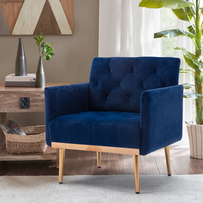 Gus Velvet Armchair, Navy Blue