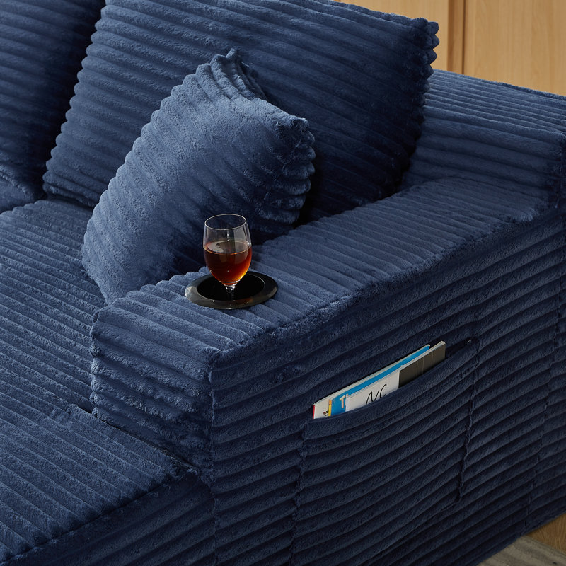 Canapé modulaire compressible en forme de U de 133,5 po avec porte-gobelet et poche latérale - aucun assemblage requis, Bleu