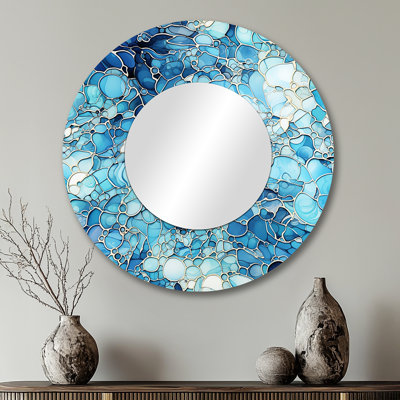 Océan bleu mosaïque turquoise - miroir tropical, miroir mural bleu unique, impression d'art en métal