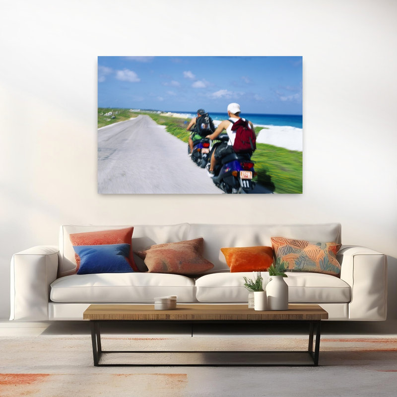Rear View Of Two Men Riding On Motor Scooters Isla Mujeres Mexico by Jerry Driendl Photography - Print