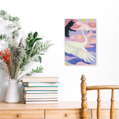 Royal Swan Flight Elegant Serene Whimsical Bird Landscape Nature Wall Art Print 1 Piece Wrapped Canvas Wall Art