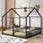 House Shaped Two Twin Shared Platform Bed For Shared Bedroom Use, Solid Metal, Deep Black