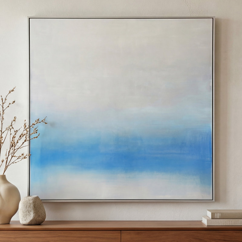 Peinture matinale encadrée, palette bleue
