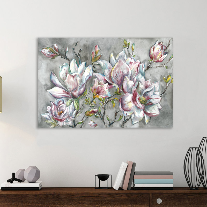 Magnolia On Light Grey by Tre Sorelle Studios - Wrapped Canvas Print, 81.28cm H x 121.92cm W