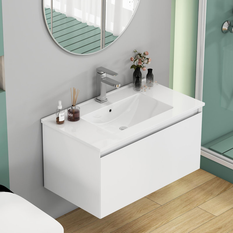 32-Inch Wall-Mounted Bathroom Vanity, White