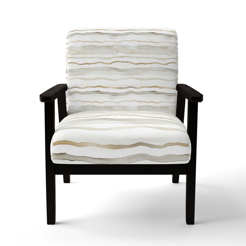 Fauteuil d'appoint rayé gris et blanc, Accoudoirs carrés noirs
